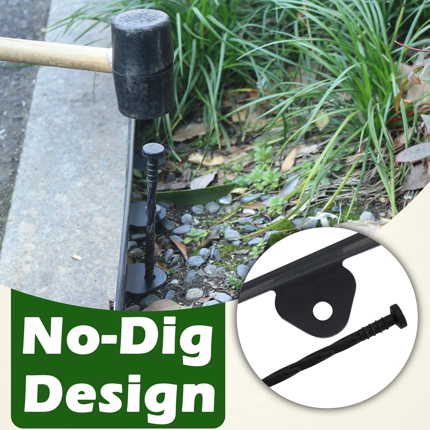 Gardzen Landscape Edging Kit, 40-Foot Long, 3-Inch Tall, No Dig Garden Edging Border for Flower Beds, Tree Rings, Pathways, Includes 40 Spikes