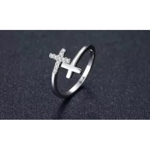 14K White Gold Plated 1.0Ct Round Cut Moissanite Engagement Cross Ring