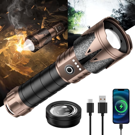 SKYFIRE  Rechargeable Flashlights High Lumens, 2000LM LED flashlight with Ignition Lens,  Zoomable, five modes, Waterproof Flash Light for Camping Essentials,Outdoor,Home Emergency