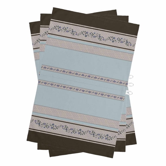 Aqua Floral Kitchen Towels Set of 3, Water Absorbent Dish Towel, Modern Farmhouse Leaves Brown Striped Decorative Hand Towels - Quick Drying Cloth for Cooking Baking, 18x28 Inch
