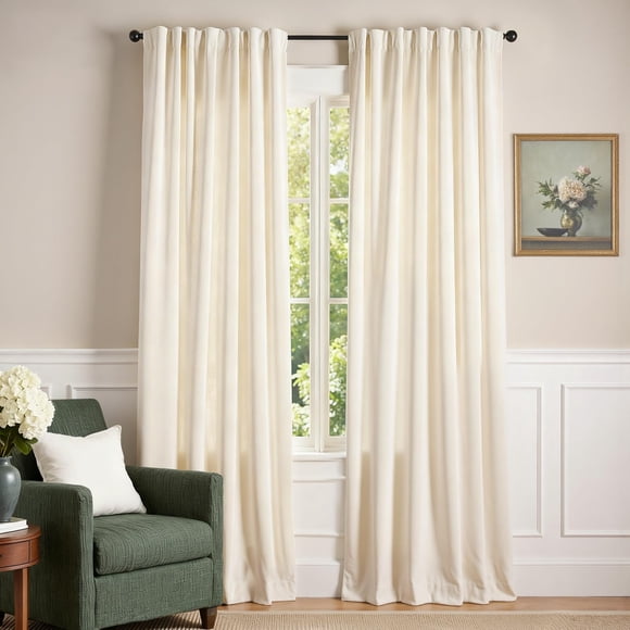 Lazzzy Ivory Curtains Light Filtering Velvet Curtains 84 Inch Length Drapes for Living Room Bedroom Cream Window Treatments Super