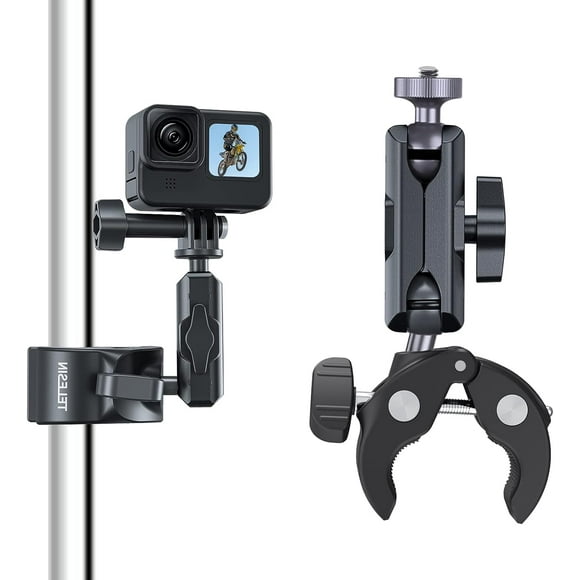 Motorcycle Cycling Bike Crab Claw Clip Super Clamp Mount 360° Adjustment 1/4" Screw for Gopro/Insta360/DJI