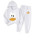 thumbnail image 2 of fnnxnal Girls' White Kids Outfit Set, 100% Cotton Hoodie & Pants, Cute Duck Cartoon Loungewear, Soft Breathable Casual Daily Wear for 2-7 Years,Size 5 T, 2 of 5