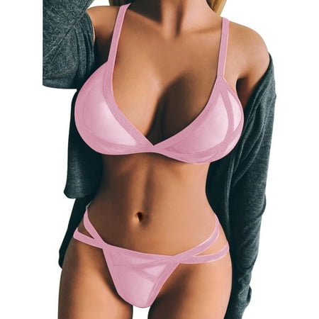 

adviicd Lingerie Set Women s Exotic Lingerie Sets V-Neck Mesh One Piece Chemise Bodysuit for Women Pink L