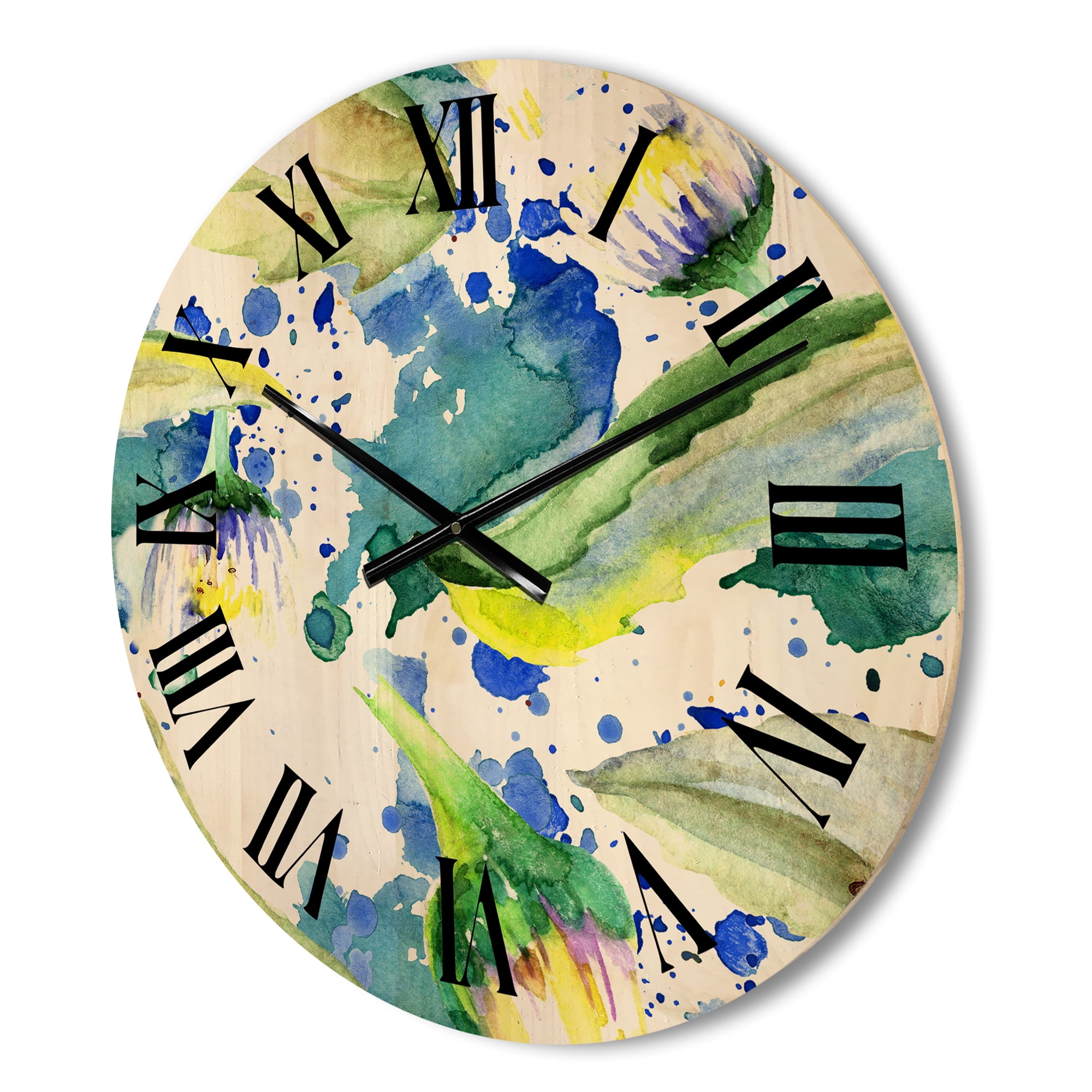 Designart 'Aquarelle Impression of Daisy Flowers I' Traditional Wood Wall Clock