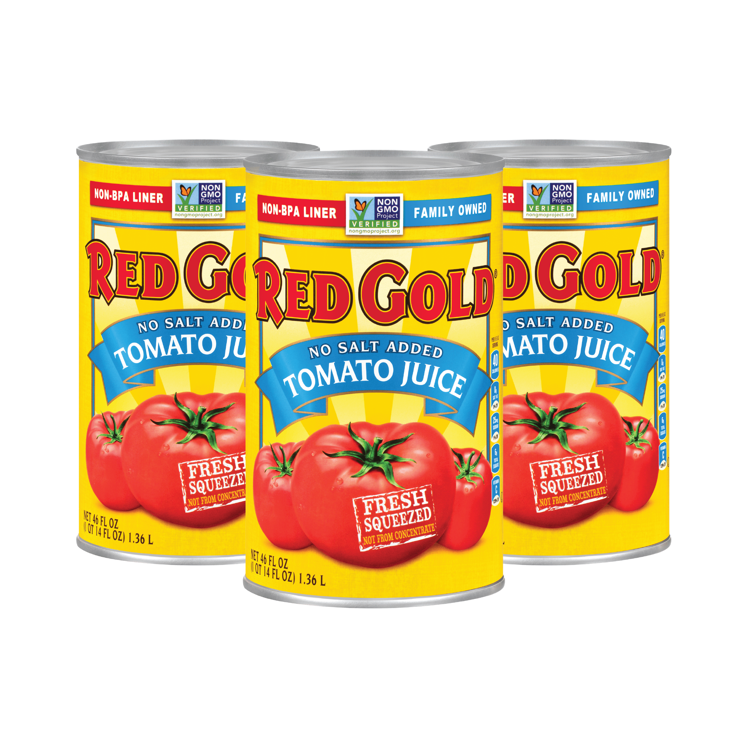 Red Gold Fresh Tomato Juice, No Salt Added, Kosher and Gluten Free, 46