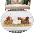thumbnail image 2 of Hen Round Living Room Rugs 8 ft, Vintage Farmhouse Hen Straw Wood Grain Black Plaid Washable Large Area Rug with Non-Slip Sturdy Edge Binding Round Carpet for Dining Room Kitchen Office, 2 of 9