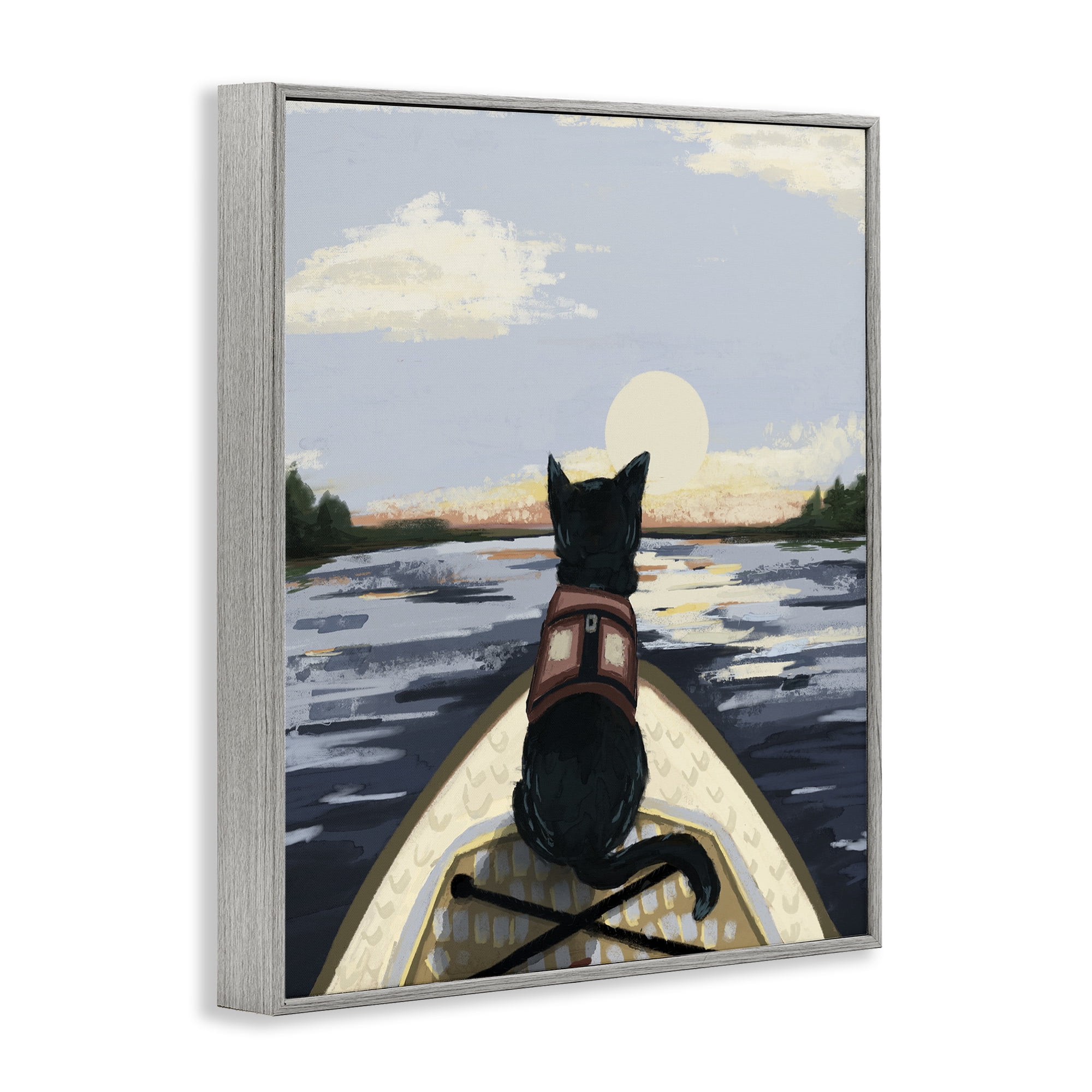 Stupell Industries Peaceful Cat Viewing Lake Gray Framed Giclee Art, design by Denise Bartkus