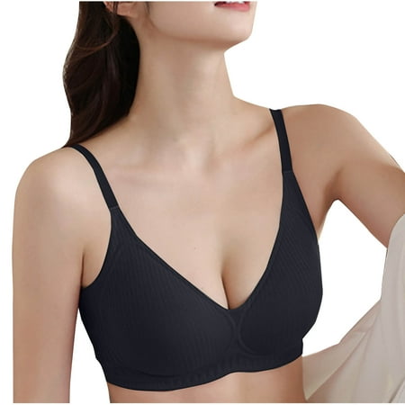 Gnurob Womens Smooth Wireless Bra Seamless Brassiere Lightly Lined Cups Bras Push Up Bralettes Cozy Raceback Bralette Full-Coverage Underwear Clearance Saving Black XX-Large