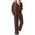 thumbnail image 2 of Women's Round Neck Sweatshirt Wide Leg Sweatpants Casual Suit Sportswear Set, for Winter Lounge and Sports Activities,Brown,2XL, 2 of 5