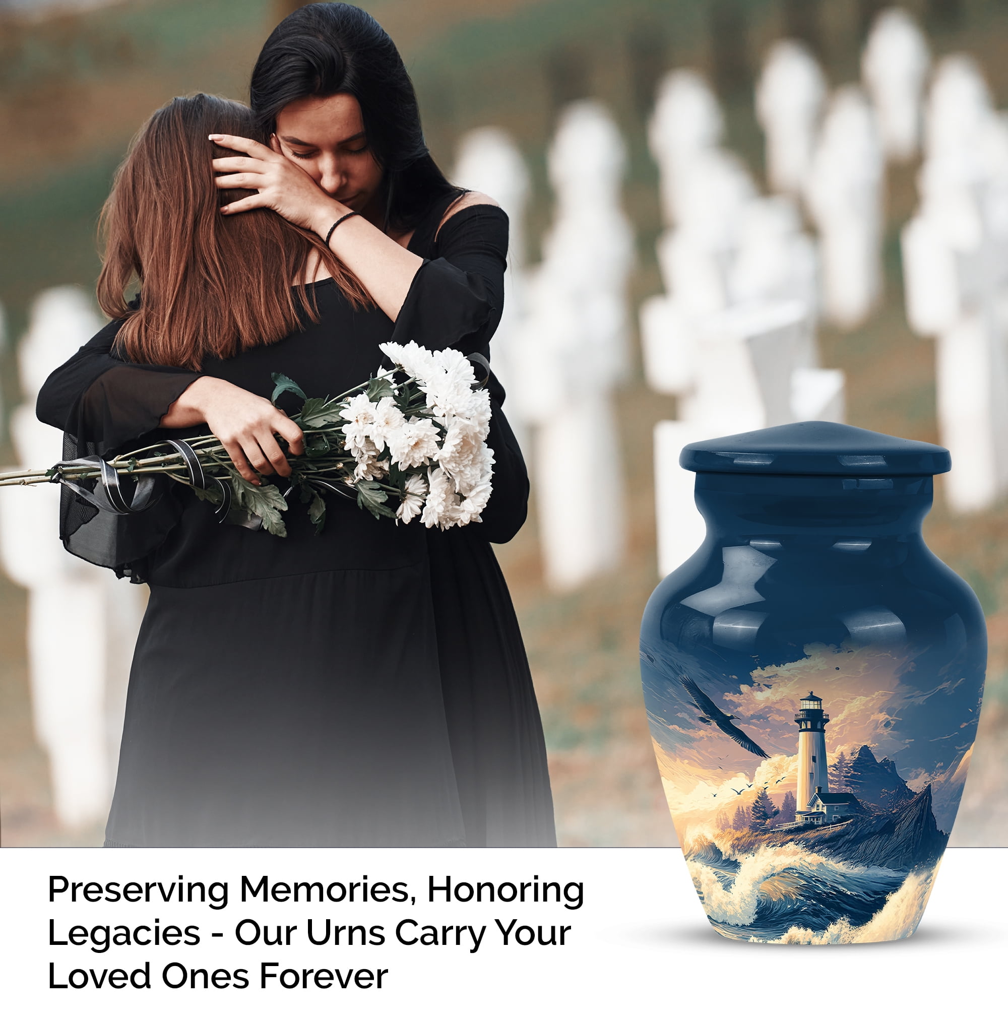 Lighthouse Small Keepsake Urn For Human Ashes For Male, Little Cloud Cremation Urn For Mom, Blue Urns For Human Ashes Adult Female Small, Miniature Funeral Ash Urns Mini, 3 Inch