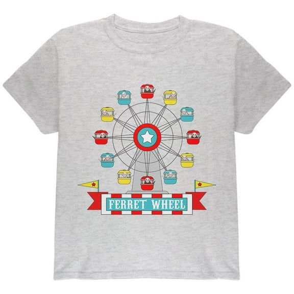 Ferris Wheel Ferret Pun Youth T Shirt Light Heather Grey YLG