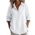 thumbnail image 2 of TGSLY Half Button Down Linen Tops for Women Lightweight Thin Collared Roll Long Sleeve Shirts Loose Fit Dressy Casual Solid Color Blouses XL, 2 of 7