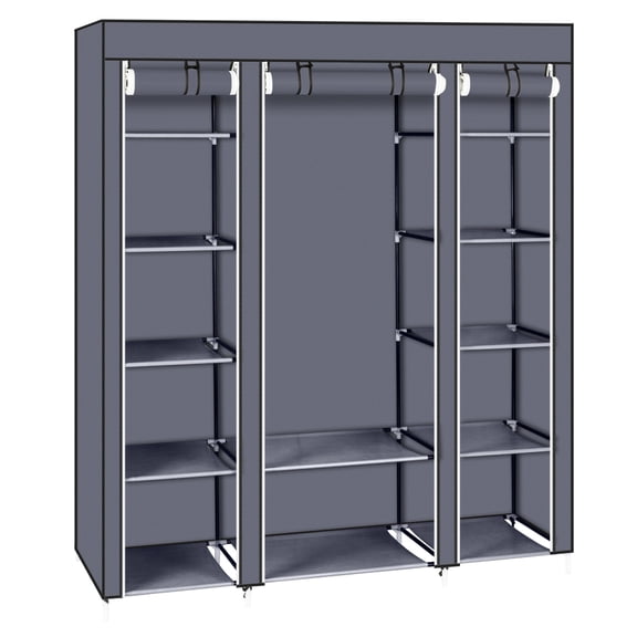 69" Portable Clothes Closet Non-Woven Fabric Wardrobe Storage Organizer Gray
