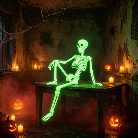 3ft Full Body Skeleton Dcor,Glow in the Dark Posable Skeletons Props,35.4" Realistic Human Skeleton Movable Joints,Luminous Skeletons for Halloween Haunted House Indoor Outdoor Decor