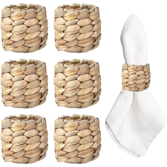 6 Pcs Round Woven Napkin Ring, Farmhouse Napkin Rings,Water Hyacinth Napkins Rings, Rustic Napkin Rings, Napkin Holder Buckles, Spring Napkin Rings for Christmas,Birthday, Thanksgiving