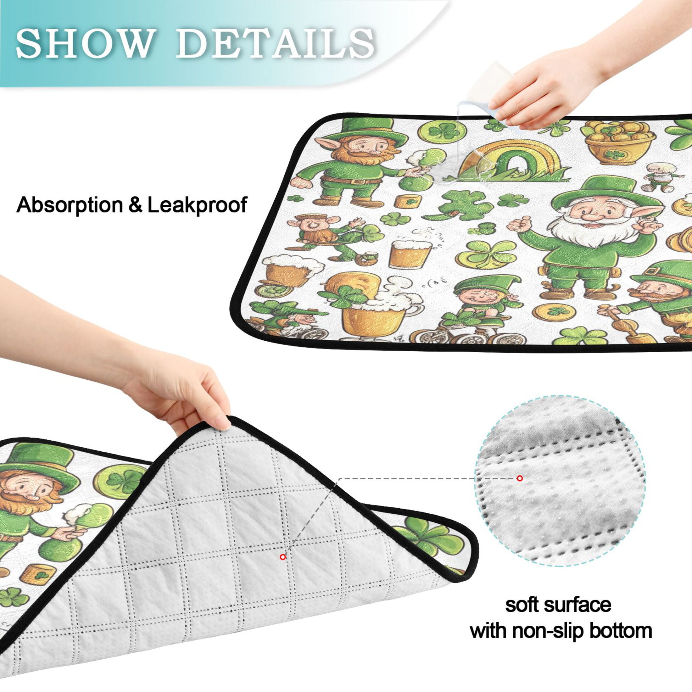 Qxltty St Patricks Day Elements Cat litter Pads Pet Set of 3 Diaper Mats Center Anti-leakage Layer Absorbent Soft and Comfortable