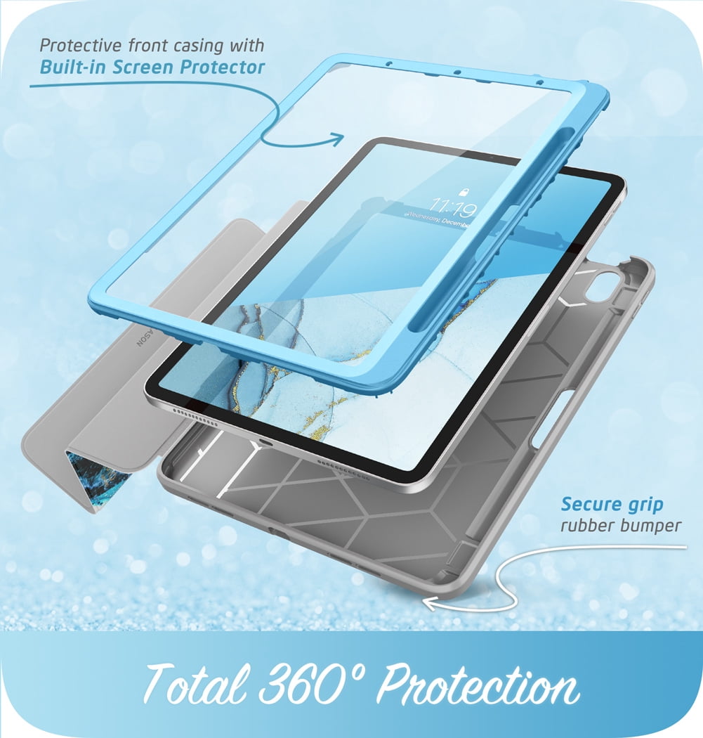 i-Blason Cosmo Series for iPad Air 4 10.9 Case (2020), Full-Body Trifold with Built-in Screen Protector Protective Smart Cover with Auto Sleep/Wake & Pencil Holder (Ocean)