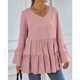 thumbnail image 4 of Jersey Liso Cuello En V Tipo Suelto Dobladillo Lindo Mangas Largas Cómodo Top De Mujer Para Otoño Rosa XL, 4 of 8