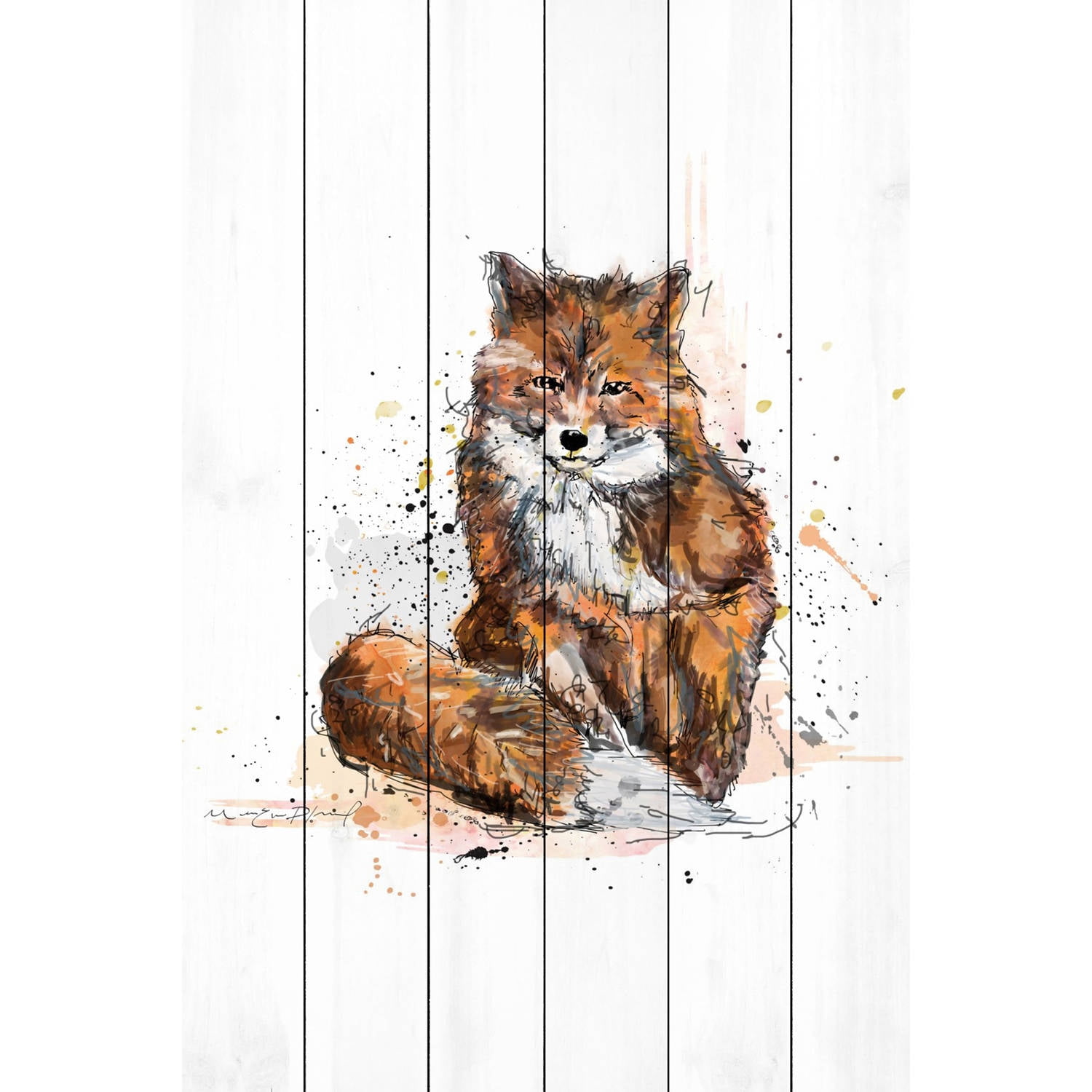"Renard Fonce" Painting Print on White Wood