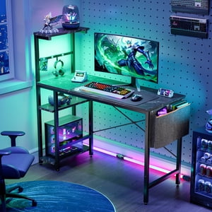 Bestier Reversible 44 Inch Gaming Desk with LED Lights, Black