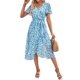 thumbnail image 1 of Vestido PRETTYGARDEN cruzado con escote en V floral con cinturón - Pequeño, 1 of 7