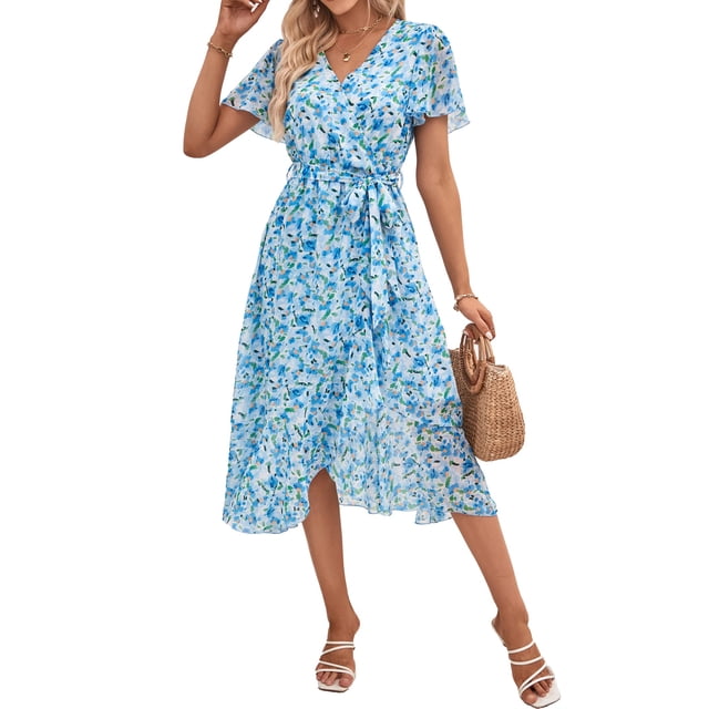 Vestido PRETTYGARDEN Bohemio de Verano con Cruzado y Escote en V Floral XL