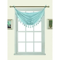 LIGHT BLUE ELEGANCE FASHION M12 VALANCE WATERFALL FAUX SILK WITH TASSELS GROMMETS SEMI SHEER VALANCE KITCHEN ,NURSERY,BATHROOM, EVENTS, WEDDING,PARTY'S SIZE 38" WIDE X 22" LONG