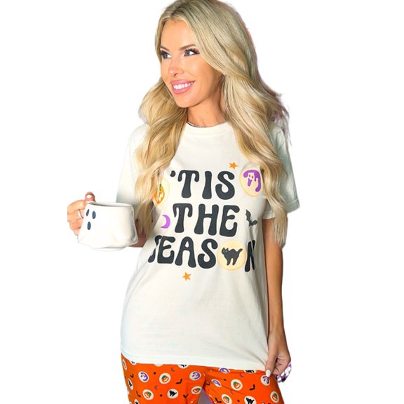 Women's White Halloween Graphic Tee - Fun Pumpkin and Ghost Slogan Crewneck | [ZhiHiMeRi] | (US 20-22)2XL