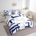 thumbnail image 4 of Manfei Chic Abstract Teens 7-Piece Twin Bedding Sets, Navy Square Checkered Bedding Comforter Set, Modern Buffalo Plaid Reversible Sheet Sets, Breathable Home Decor, 4 of 8