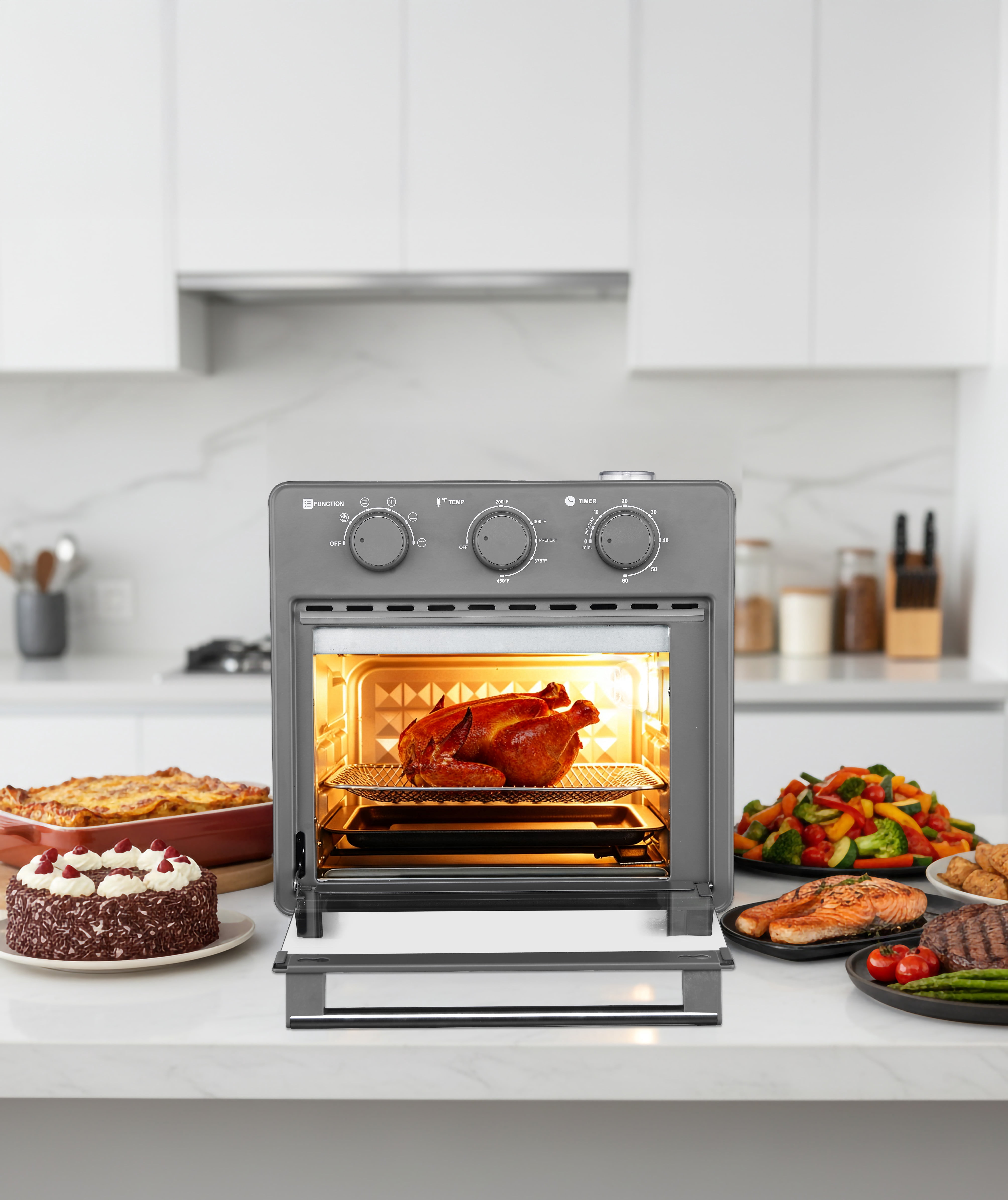Magnavox 16.9 Qt./16L Air Fryer Oven with Steam Infusion, Countertop Convection Toaster Oven with Viewing Window, Char