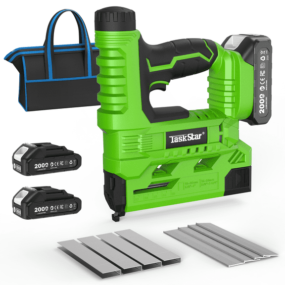 TaskStar Electric Cordless Nail Staple Gun , 18 Gauge Brad Nails Battery Framing Nailer, 2 Pieces Battery & Charger, 500 x Brad Nails,500x Staples