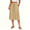 thumbnail image 2 of Miluxas Women's Plus Size Wide Leg Capri Pants High Waist Drawstring Business Casual Loose Cropped Culottes with Pockets Lightweight Breathable Khaki, 2 of 6