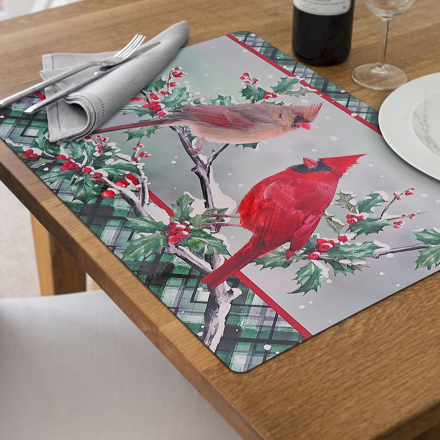 Christmas Plastic Placemat Cardinal Couple - Set of 12