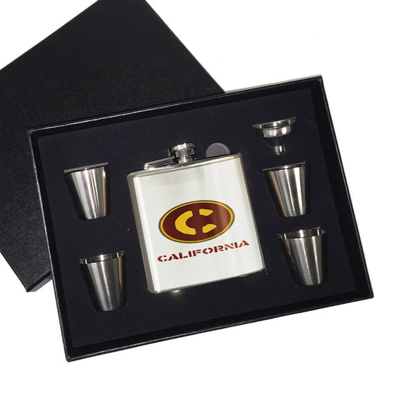 KuzmarK 6 oz. Stainless Steel Flask Set in Black Presentation Box -  California California