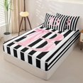 thumbnail image 2 of Manfei Alphabet B Design Zipper Full Size Comforter Sets with Fitted Sheet and 2 Pillowcases,Modern Geometric Stripes Zipper Bedding Set,Pink Reversible,4-Piece, 2 of 7