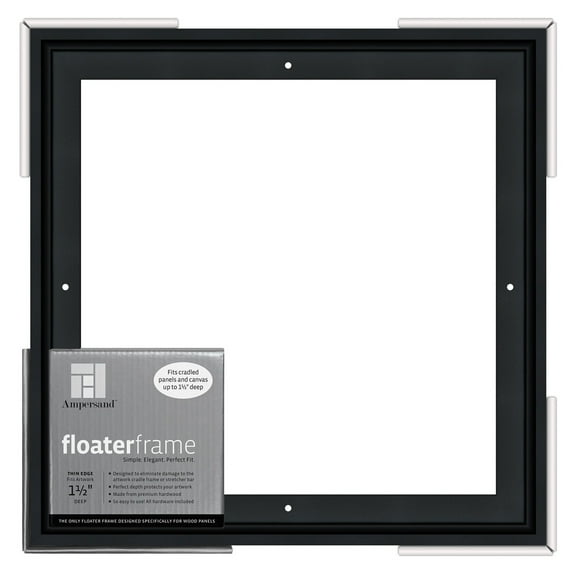 Ampersand Art Floaterframes Thin Edge (1/4" Face) 1-7/8" Frame Profile for 1-1/2" Deep Artwork 12" x 12" Black
