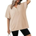 thumbnail image 2 of cfhntfmh Womens Knit Tops V Neck Buttons Athletic Side Split Soft T-Shirt Flowy Short Sleeve Summer Tees, 2 of 5