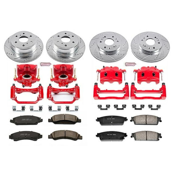 PowerStop Front and Rear Z23 Evolution Sport Brake Pad and Rotor Kit with Red Powder Coated Calipers Fits: CADILLAC CHEVROLET GMC Select Models KC2070