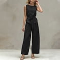 thumbnail image 4 of Mifsaly Women Two Piece Outfits Sets Summer Sleeveless Crewneck Tie Waist Tank Top and Wide Leg Pants with Pockets Elegant Solid Business Casual Vacation Matching Clothes Black,XXL, 4 of 6