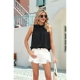 thumbnail image 5 of Womens Ruffle Neck Tank Tops Shirred Frill Dot Sleeveless Blouse Shirts Black M, 5 of 8