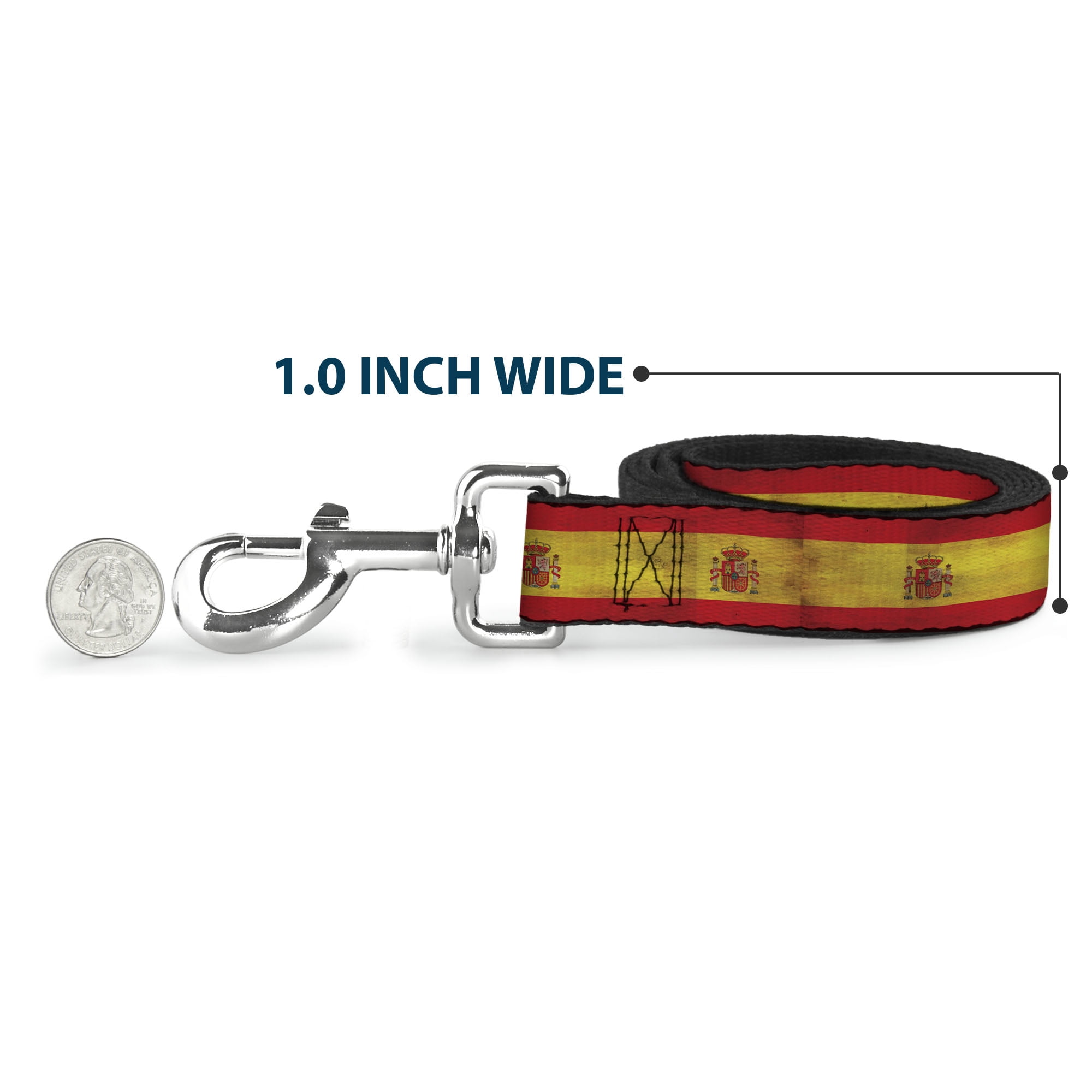 Buckle-Down Pet Leash, Dog Leash, Spain Flag Continuous Vintage, 6 Feet Long 1.0 Inch Wide