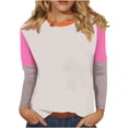 thumbnail image 3 of Jinhomg Plus Size T Shirts for Women Trendy 3/4 Sleeve Color Block Tees Fall Comfy Loose Round Neck Tunic Tops Hot Pink XXXL, 3 of 6