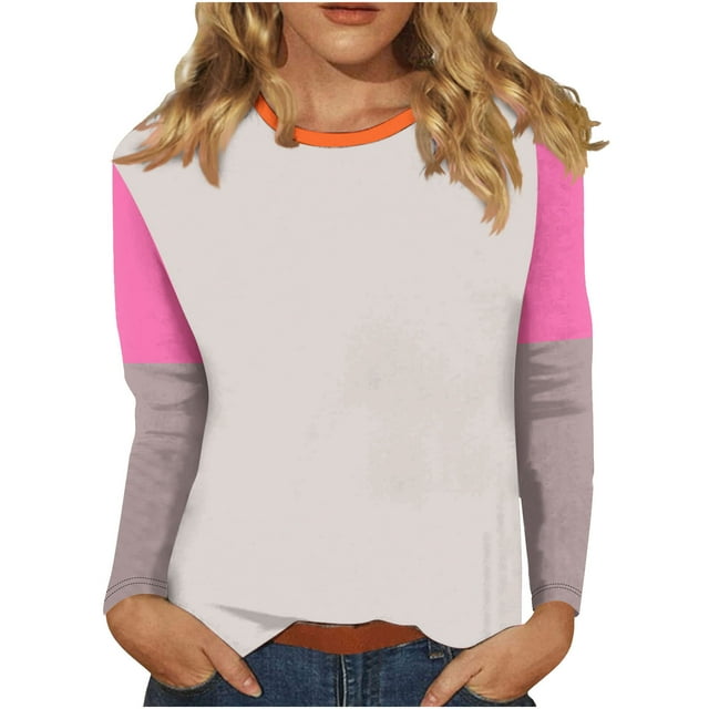 ameIAEA Long Sleeve T-Shirts for Women Crewneck Casual Tee Tops Color Block Basic Fall Shirt