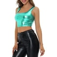 thumbnail image 5 of INSPIRE CHIC Women's Sleeveless Top U Neck Party Clubwear Holographic Shiny Metallic Crop Top S Blue Green, 5 of 7
