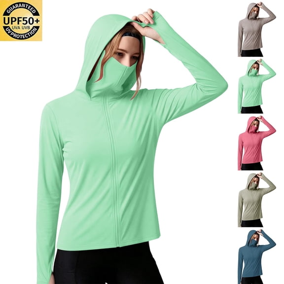 Aboser Women's UPF 50 Sun Protection Hoodie Shirts Breathable Mesh Face Cover Outdoor Long Sleeve UV Shirt Zip Up Hooded Blouse Tops for Warm Weather