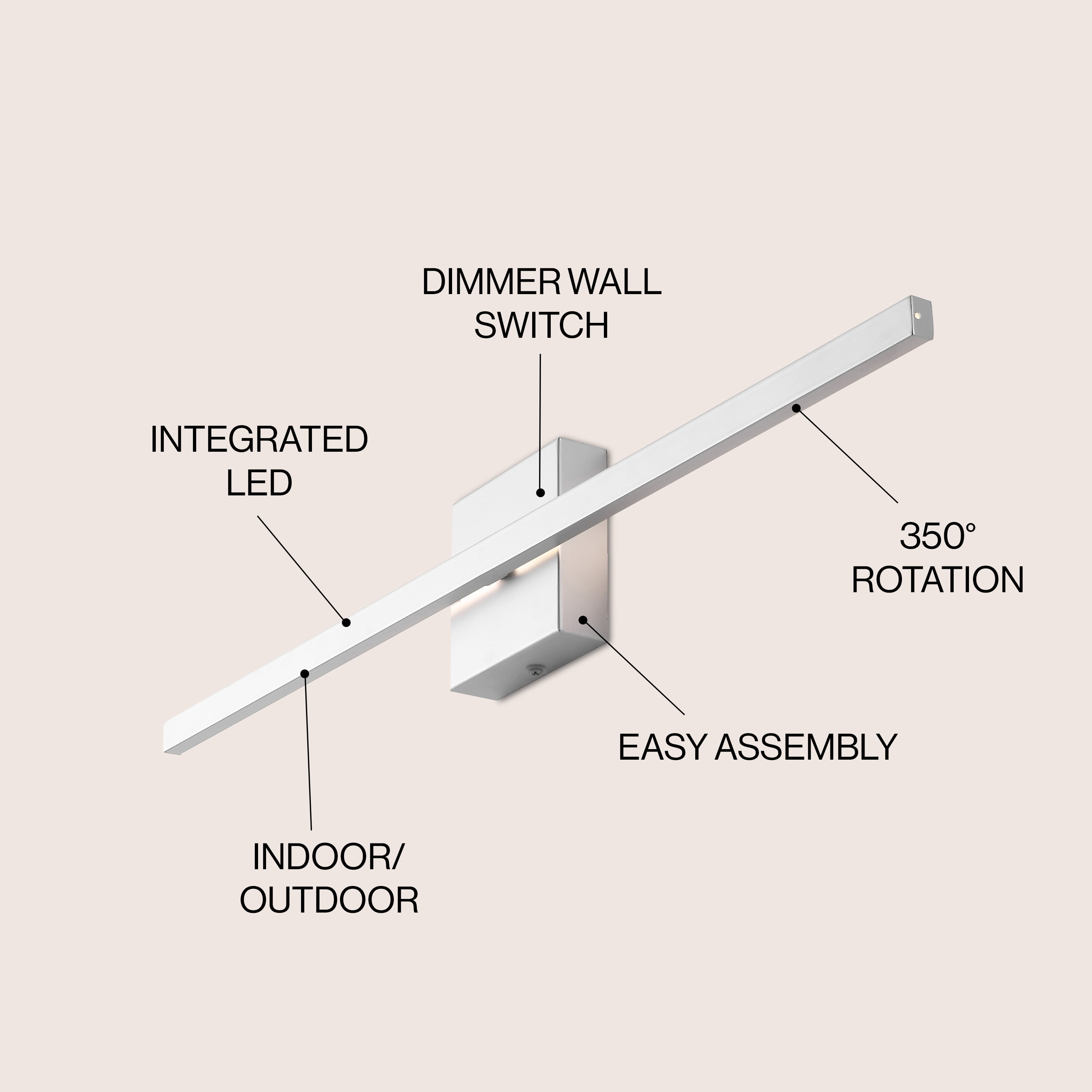 JONATHAN Y Vara 28" Modern Minimalist Linear Indoor/Outdoor IP65 Waterproof Metal 350-Degree Rotatable Dimmable Integrated LED Wall Sconce, Silver
