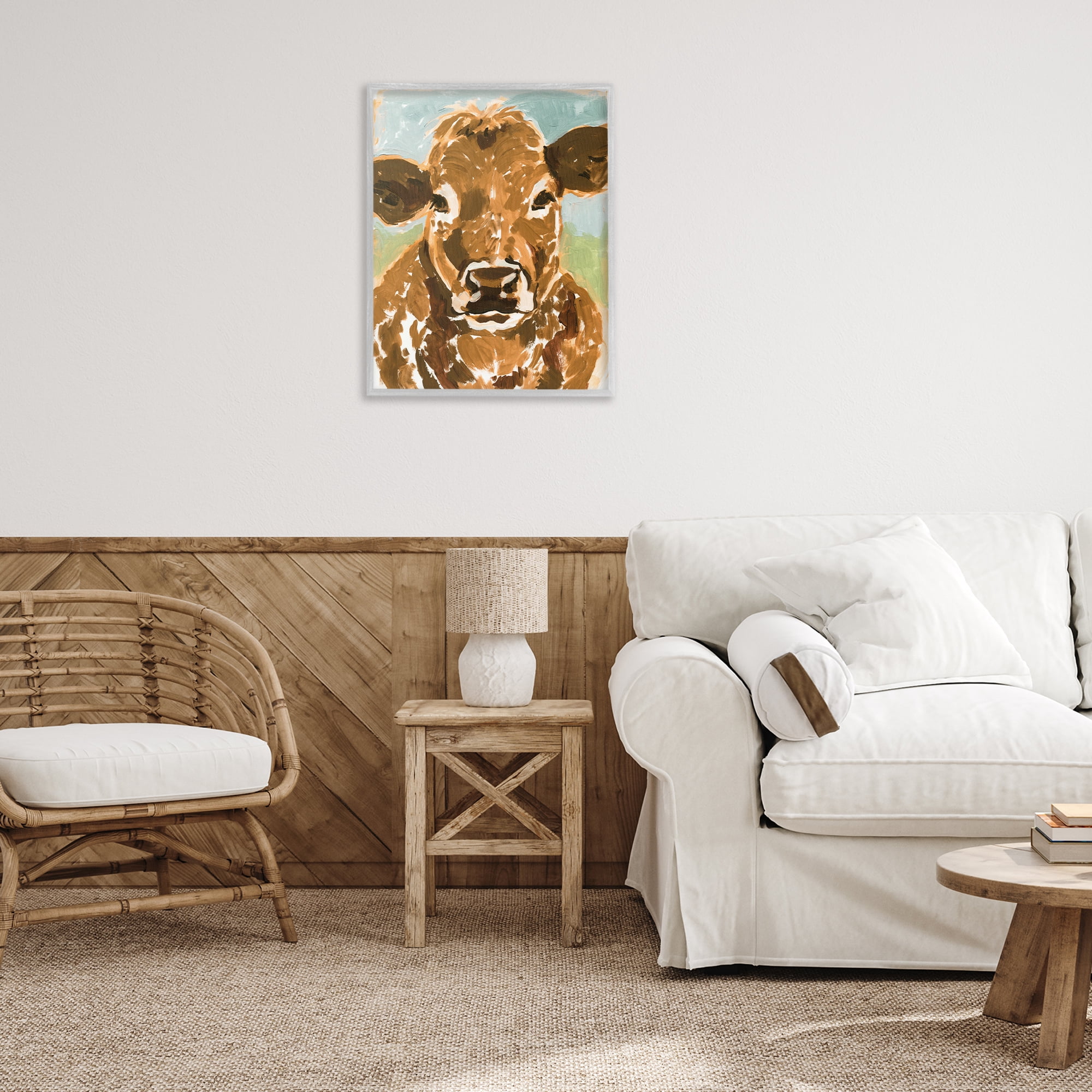 Stupell Industries Spotted Cattle Calf Animals & Insects Painting Gray Framed Art Print Wall Art, 24 x 30