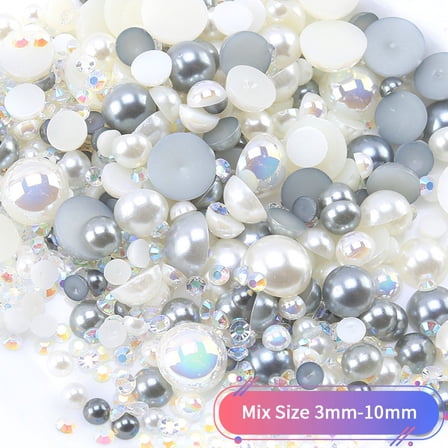 ERDOUY 30g Mixed Flatback Rhinestones, Half Pearls & Shiny Round Gems for DIY Crafts, Tumblers, Shoes, Clothing, Jewelry & Wedding/Party Decor, Beige Grey N