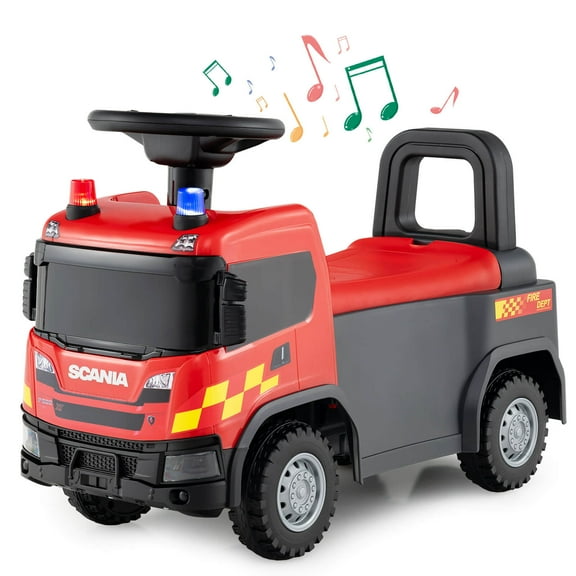 Costway Camion de Pompiers Jouet Scania sous Licence avec Lumières, Sons et Rangement sous le Siège Rouge